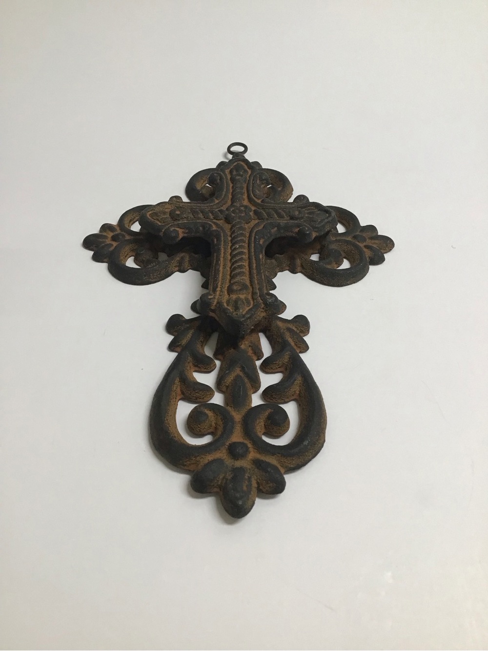 Cast Iron Double Cross Ornate Religious Primitive Rustic Heavy Wall or Garden - Picture 10 of 16